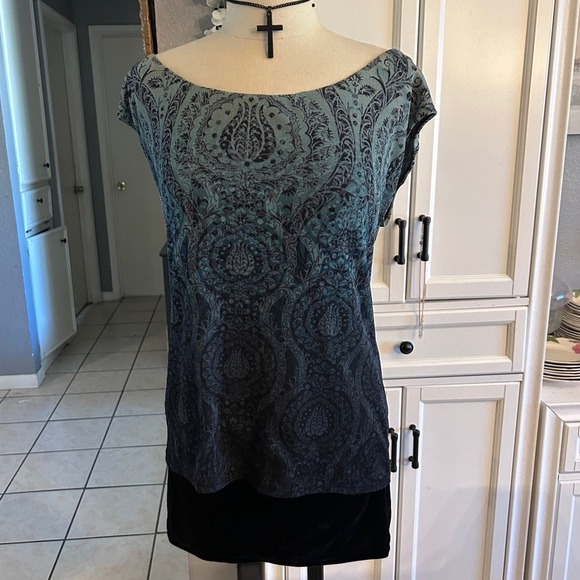 MEDIUM Vintage 90's y2k Indie Blue Ombre Cap Sleeve Fitted Stretchy Blouse - Picture 9 of 9